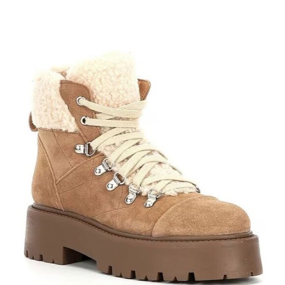 Steve MaddenReyen Suede Faux Shearling Cold Weather Lug Sole Platform Booties NW - Picture 1 of 9